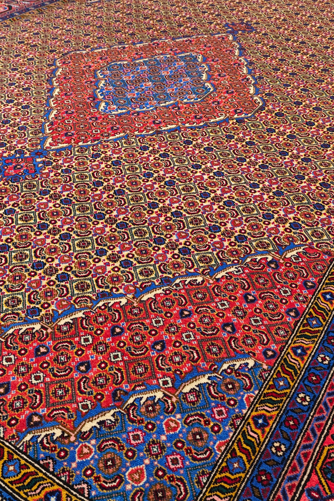 Camel Mahi Medallion Persian Ardabil, Hand-Knotted Wool Rug