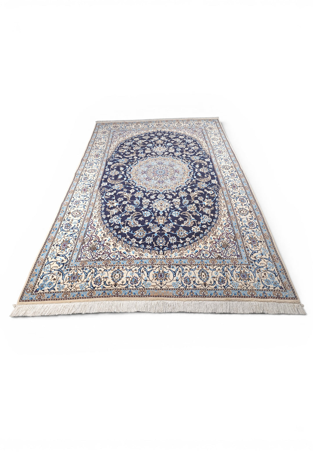 Navy &amp; Ivory Medallion Persian Nain, Hand-Knotted Wool Rug