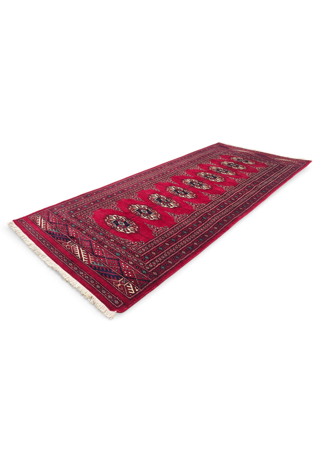 Wine Red and Cream Threaded Gül Bokhara, Hand-Knotted Wool Rug