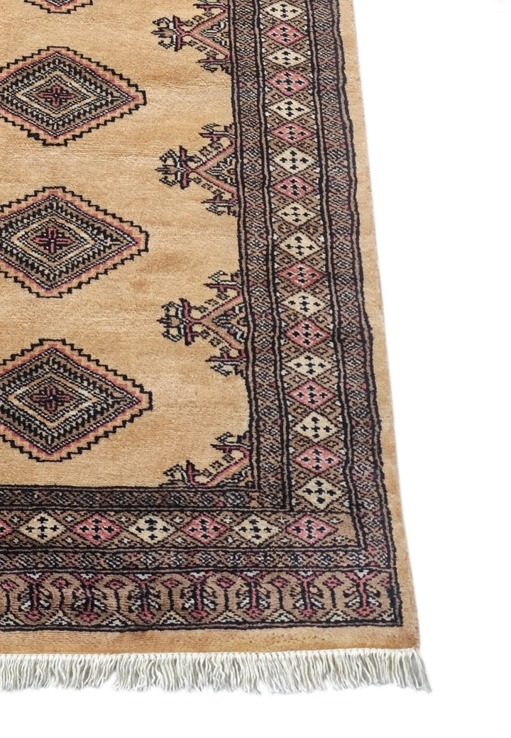 Camel and Dusty Rose Jaldar Diamond Medallion, Hand-Knotted Wool Rug