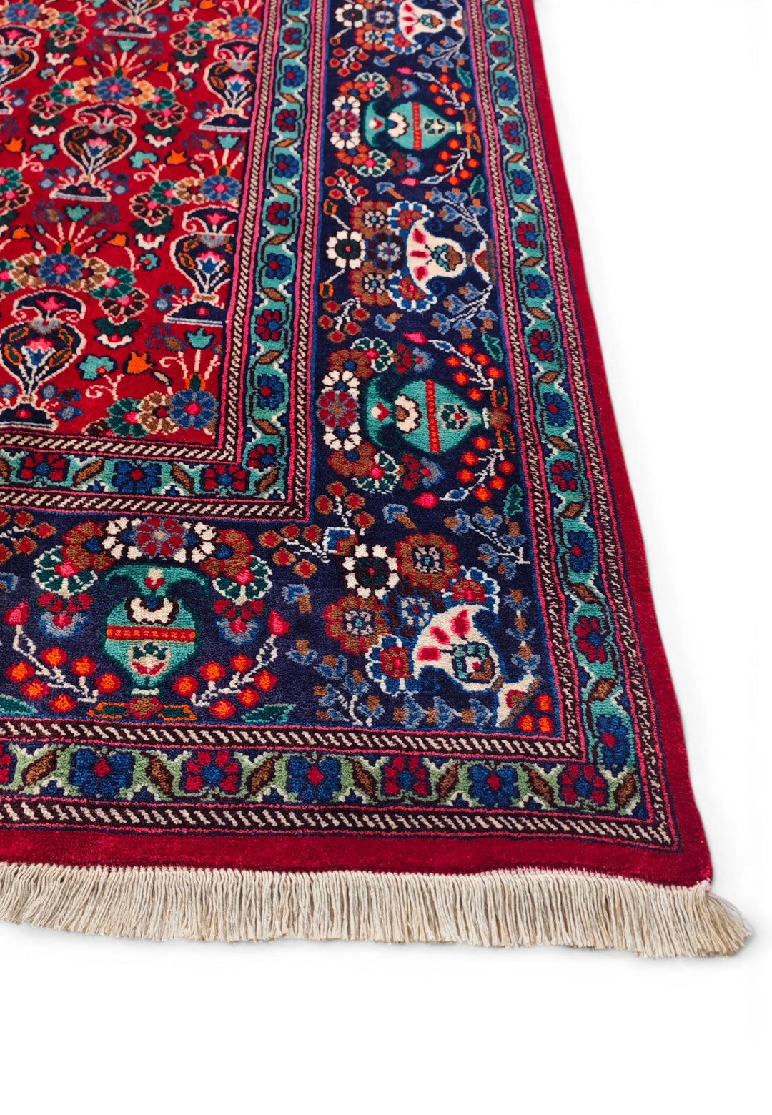 Cherry-Red Boteh Persian Moud, Hand-Knotted Wool Rug
