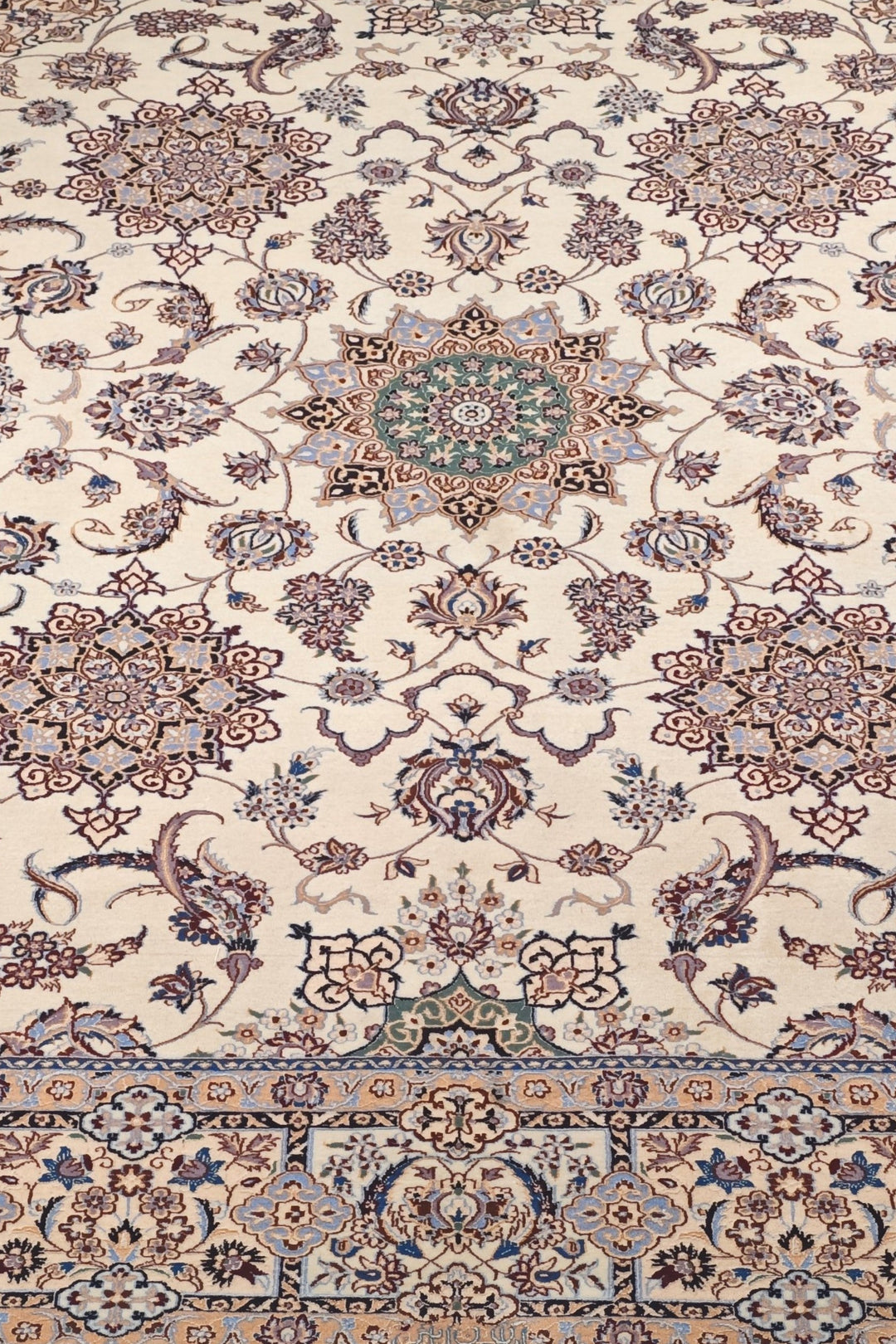 Ivory and Beige Five Medallion Nain, Hand-Knotted Wool Rug