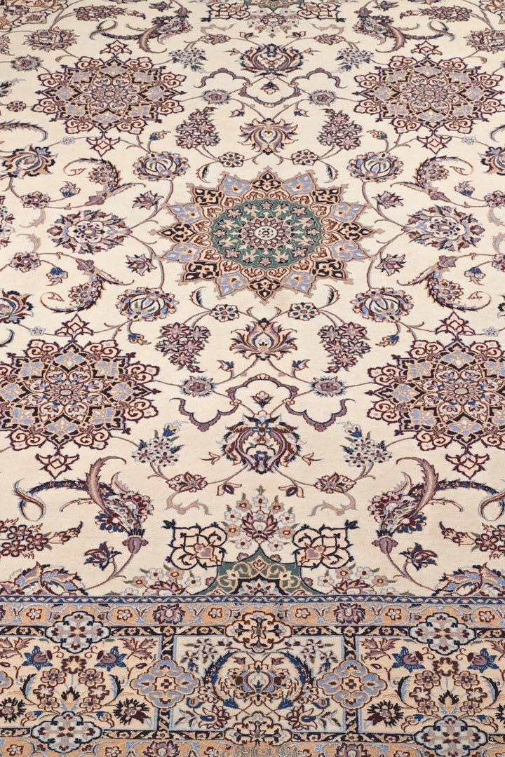 Ivory and Beige Five Medallion Nain, Hand-Knotted Wool Rug