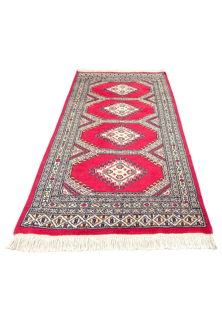 Ruby Red and Ivory Diamond Gül Jaldar Rug, Hand-Knotted Wool