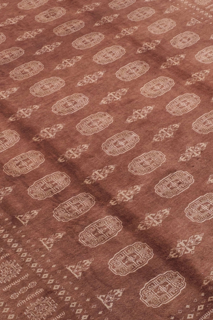 Chestnut Brown Turkmen Gül Bokhara Rug, Hand-Knotted Pakistani Wool