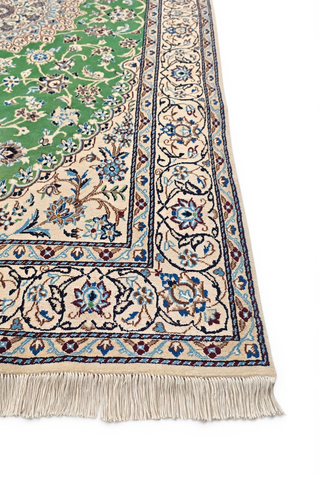 Pistachio-Green Medallion Persian Nain, Hand-Knotted Wool Rug