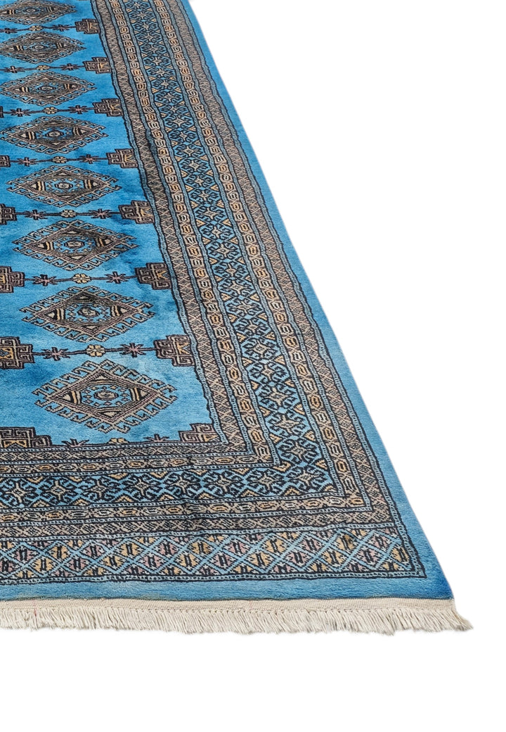 Azure Blue and Cream Jaldar Diamond Gül, Hand-Knotted Wool Rug