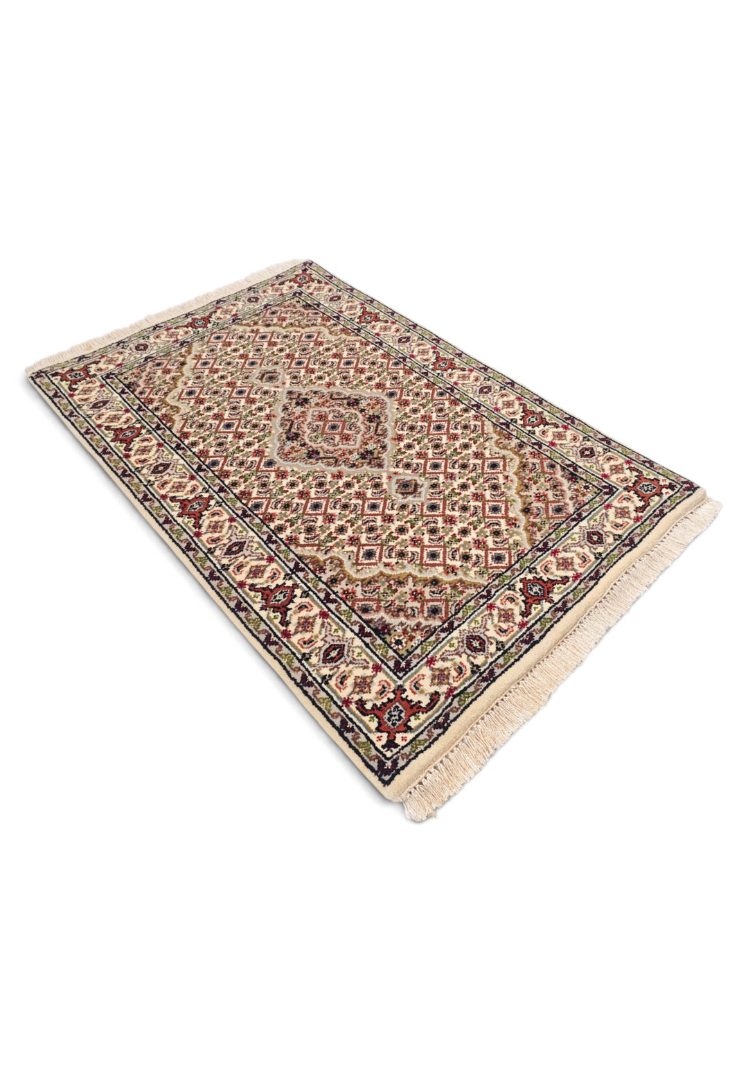 Ivory and Chestnut Mahi Medallion Tabriz, Hand-Knotted Wool Rug