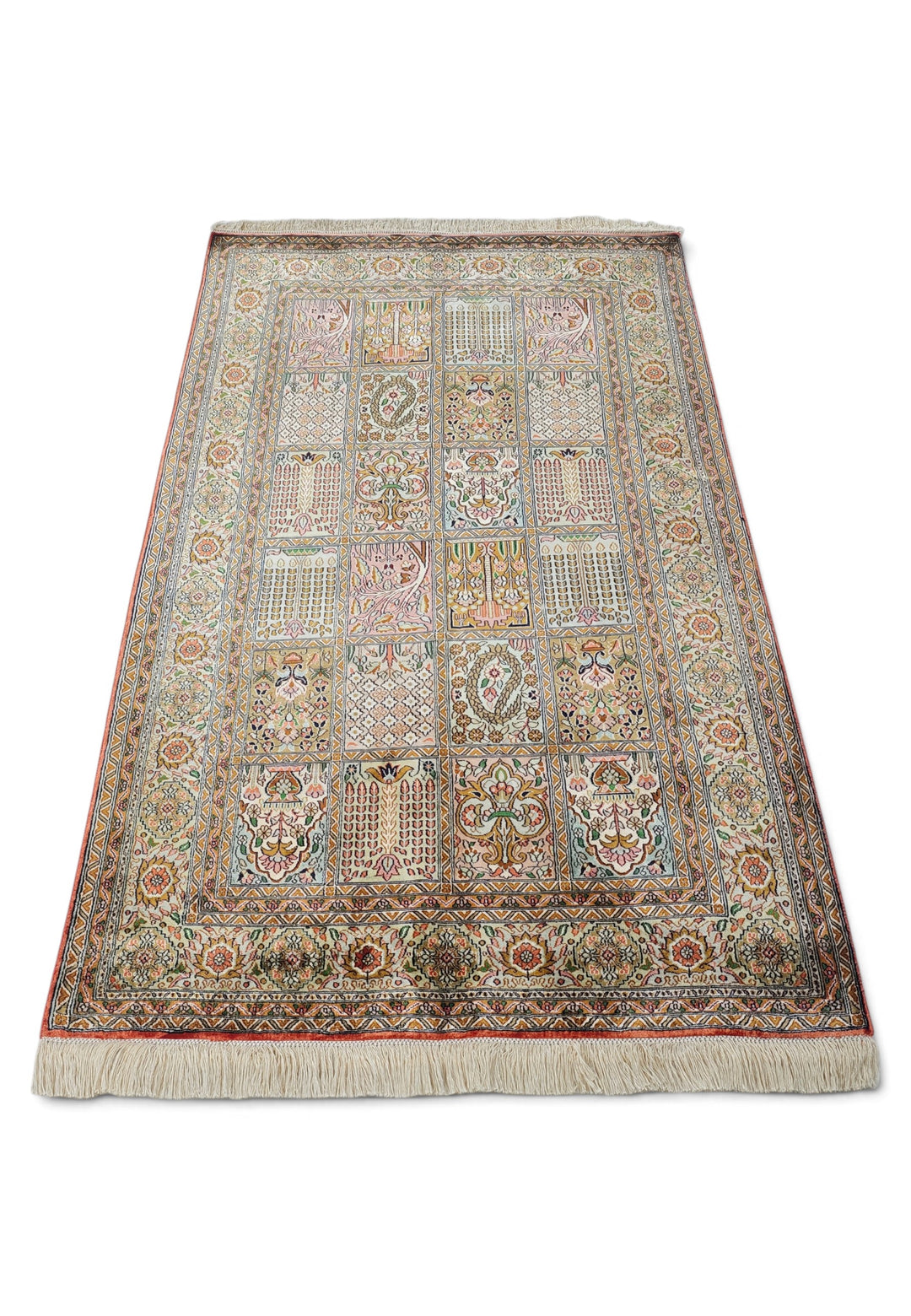 Sage and Rose Khesti Garden Panel, Hand-Knotted Silk Rug