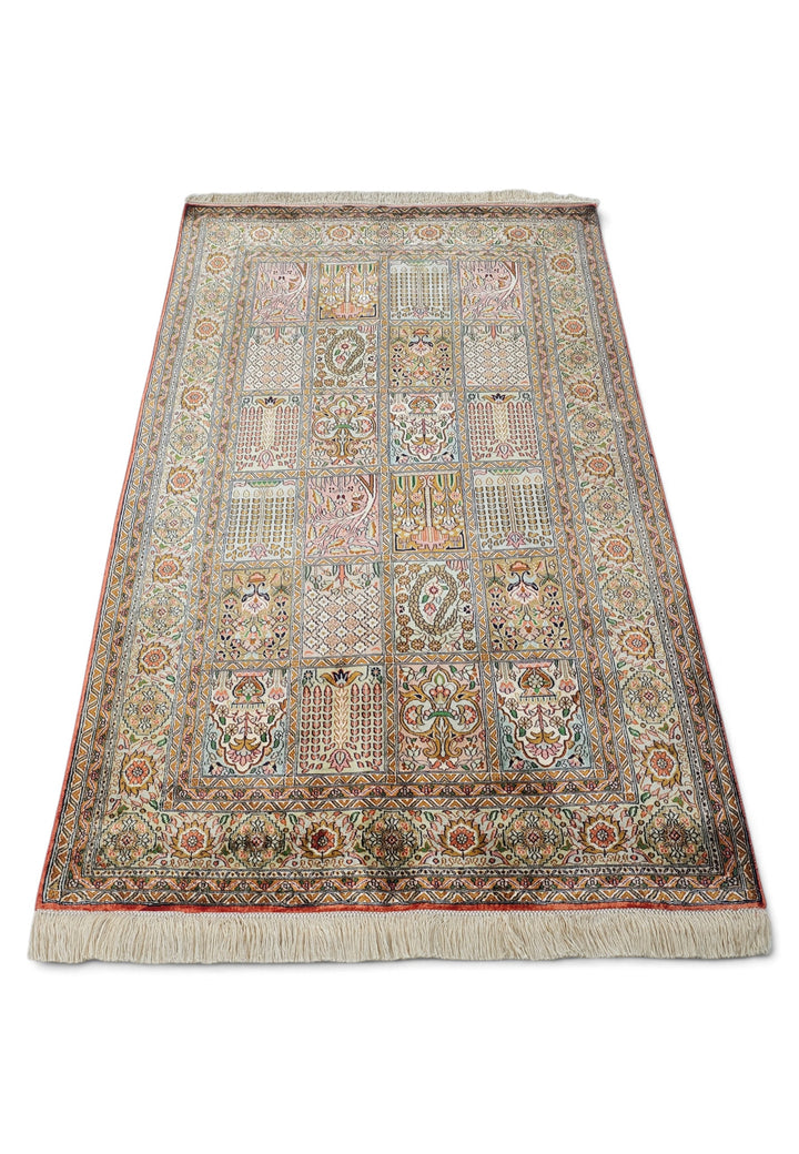 Sage and Rose Khesti Garden Panel, Hand-Knotted Silk Rug