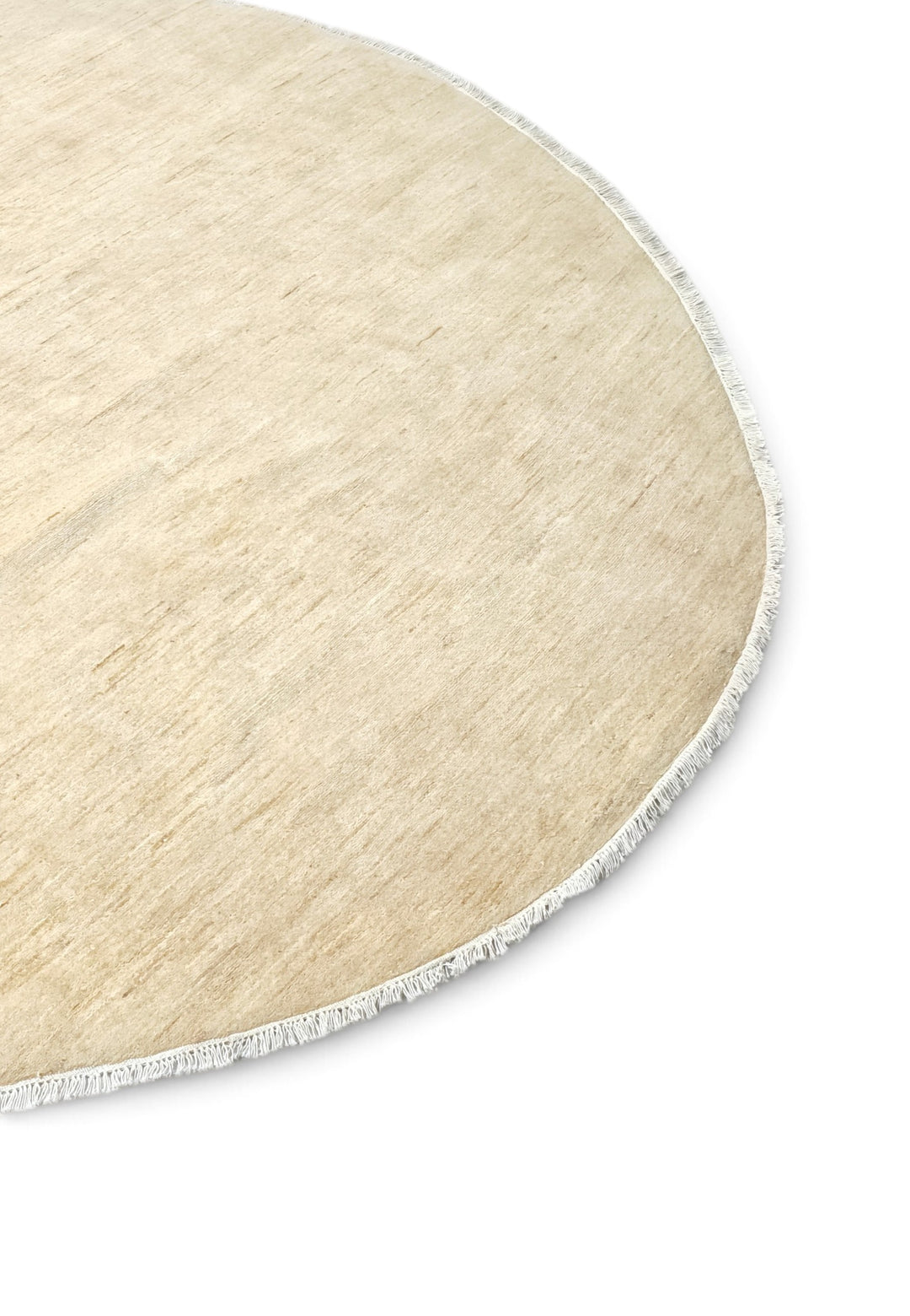 Warm Ivory Plain Round, Hand-Knotted Wool Rug
