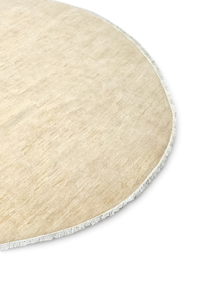 Warm Ivory Plain Round, Hand-Knotted Wool Rug
