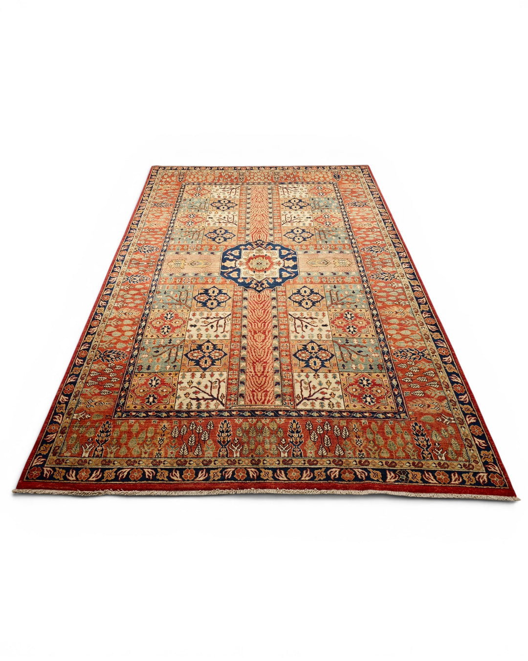Rust Bakhtiari Garden Panel Ghazni, Hand-Knotted Afghan Wool Rug