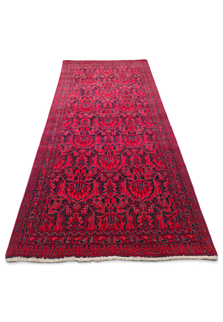 Red and Black Khan Muhammadi Rug, Hand-Knotted Wool