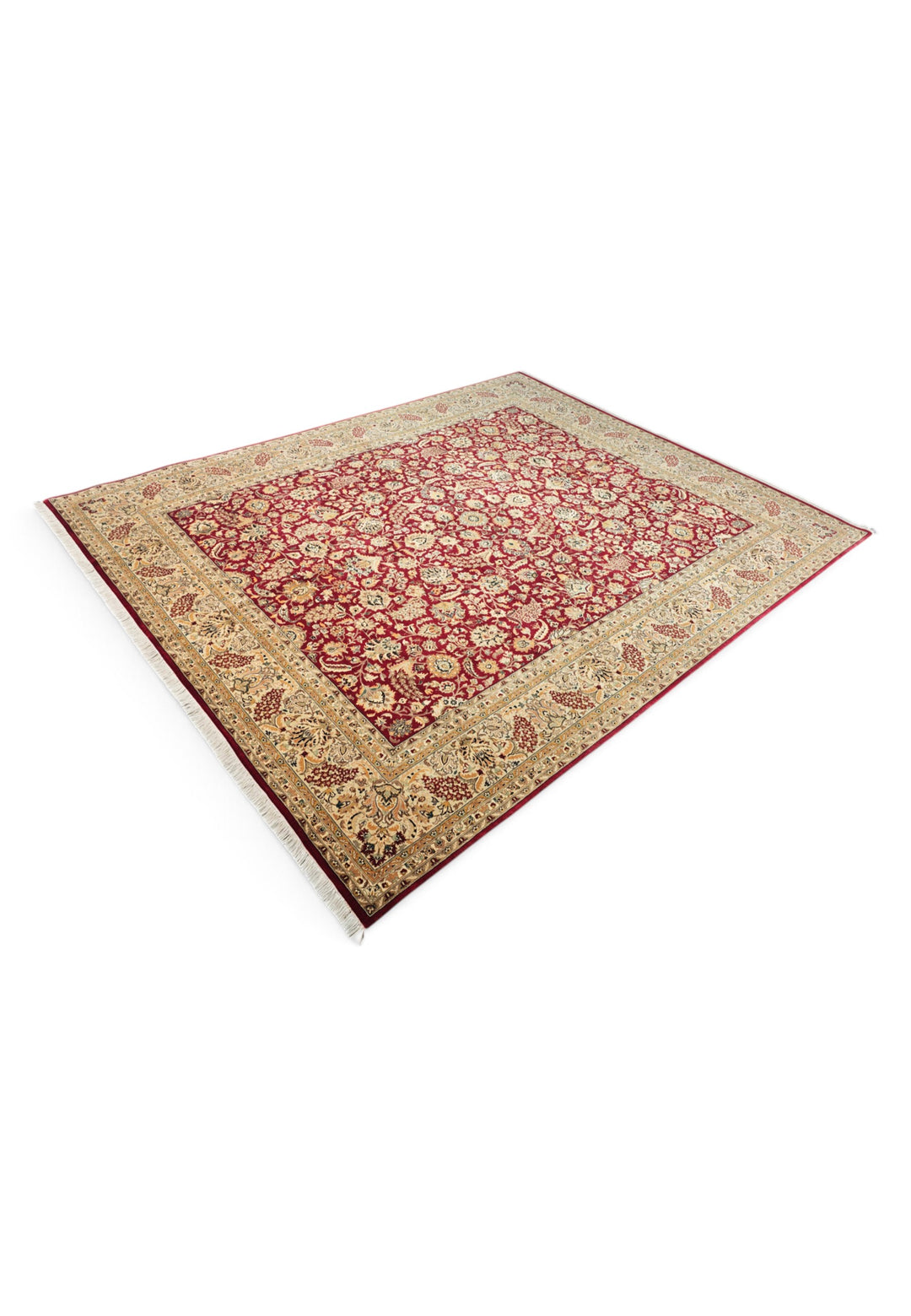 Burgundy and Camel Shah Abbasi Floral, Hand-Knotted Wool Rug