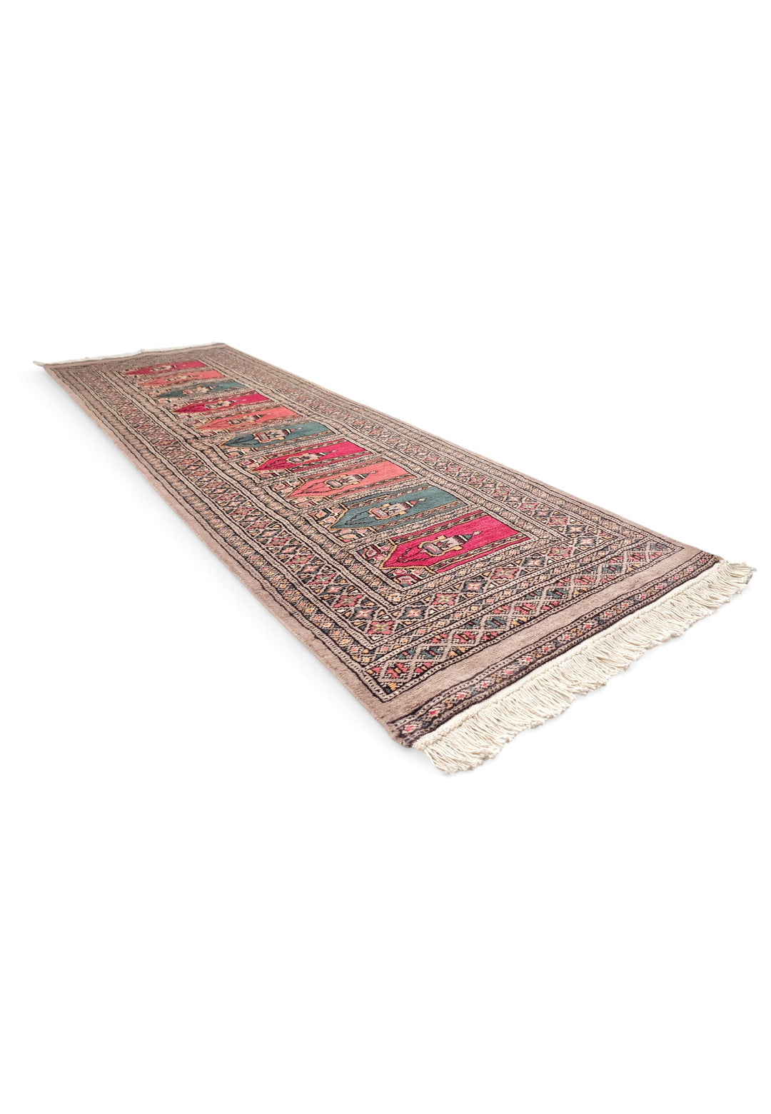 Taupe and Rose Saf Prayer Design, Hand-Knotted Wool Rug