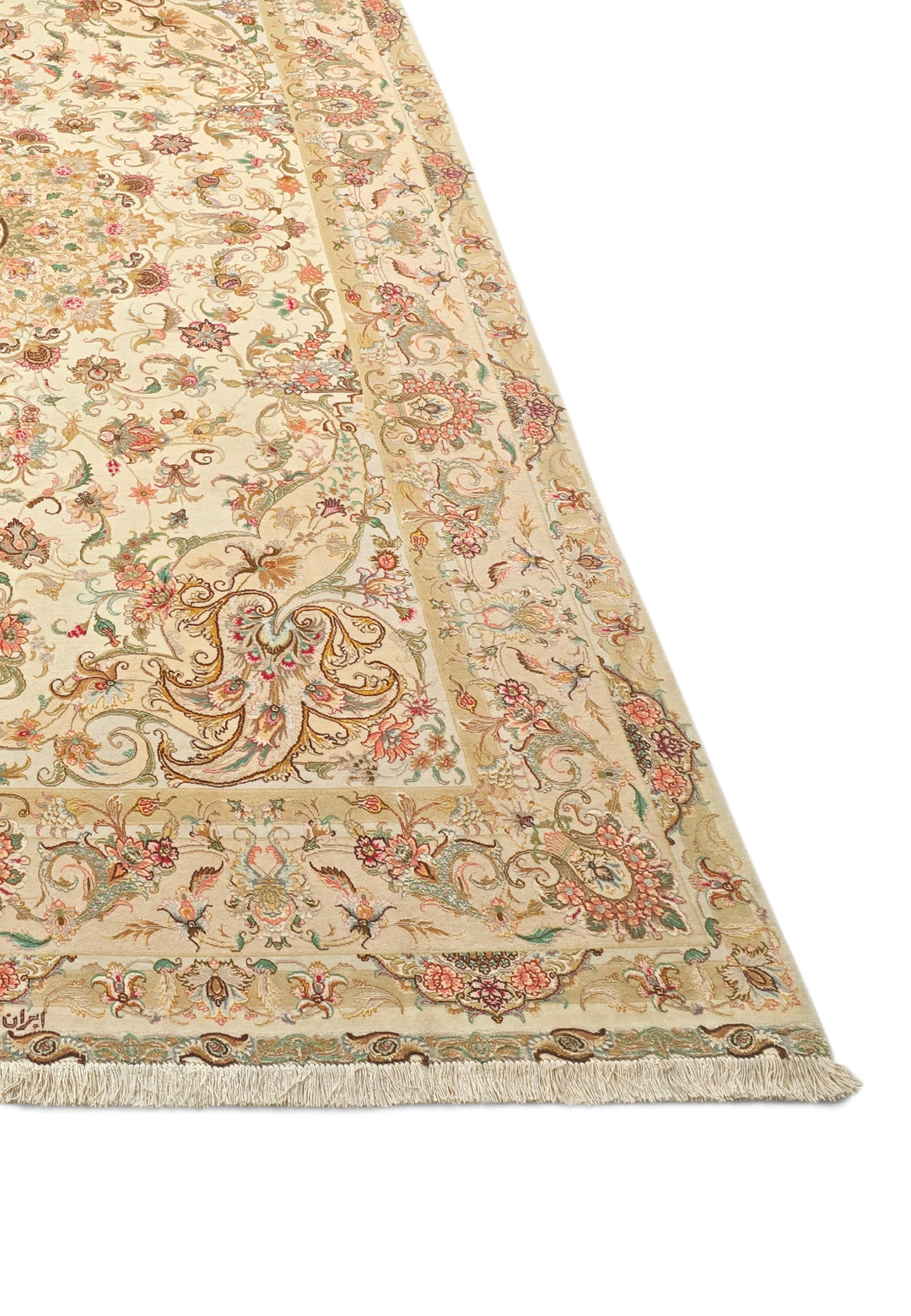 Cream and Gold Radiating Medallion Tabriz, Hand-Knotted Wool Rug