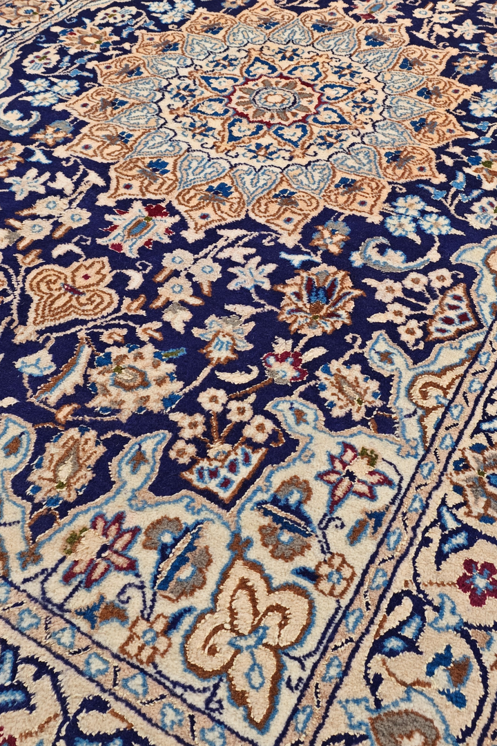 Navy Medallion Persian Nain, Hand-Knotted Wool Rug