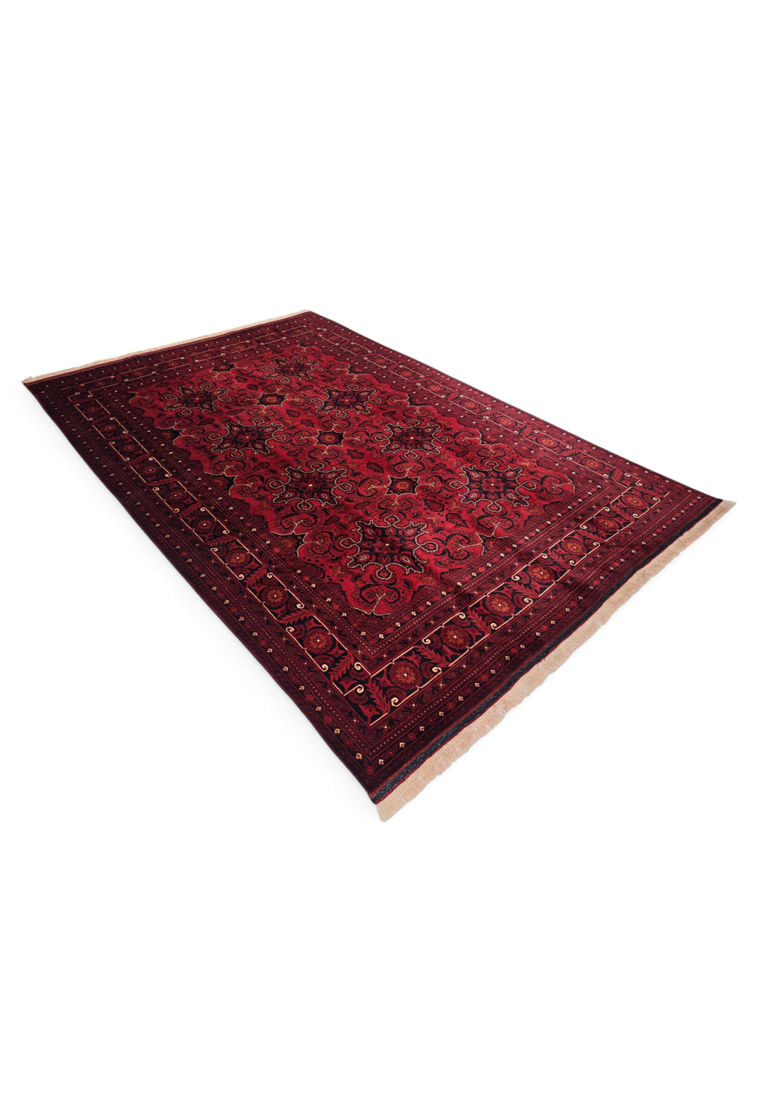 Deep Red Cartouche Khal Mohammadi Rug, Hand-Knotted Wool