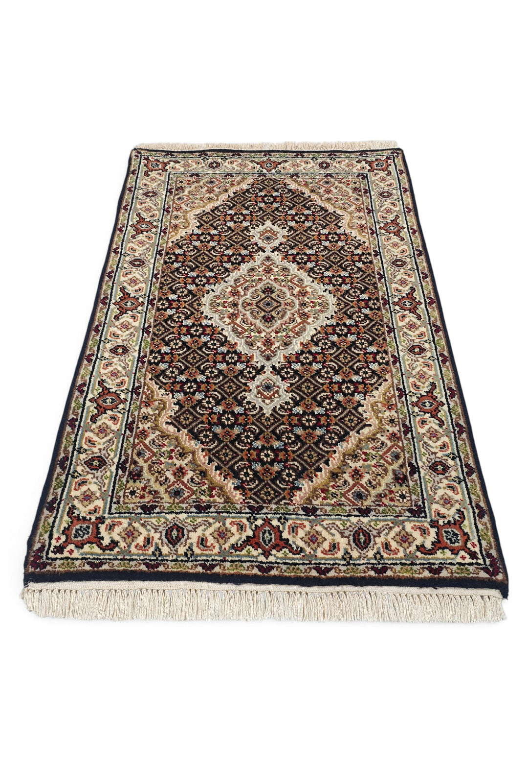 Espresso and Ivory Mahi Medallion Tabriz, Hand-Knotted Wool Rug