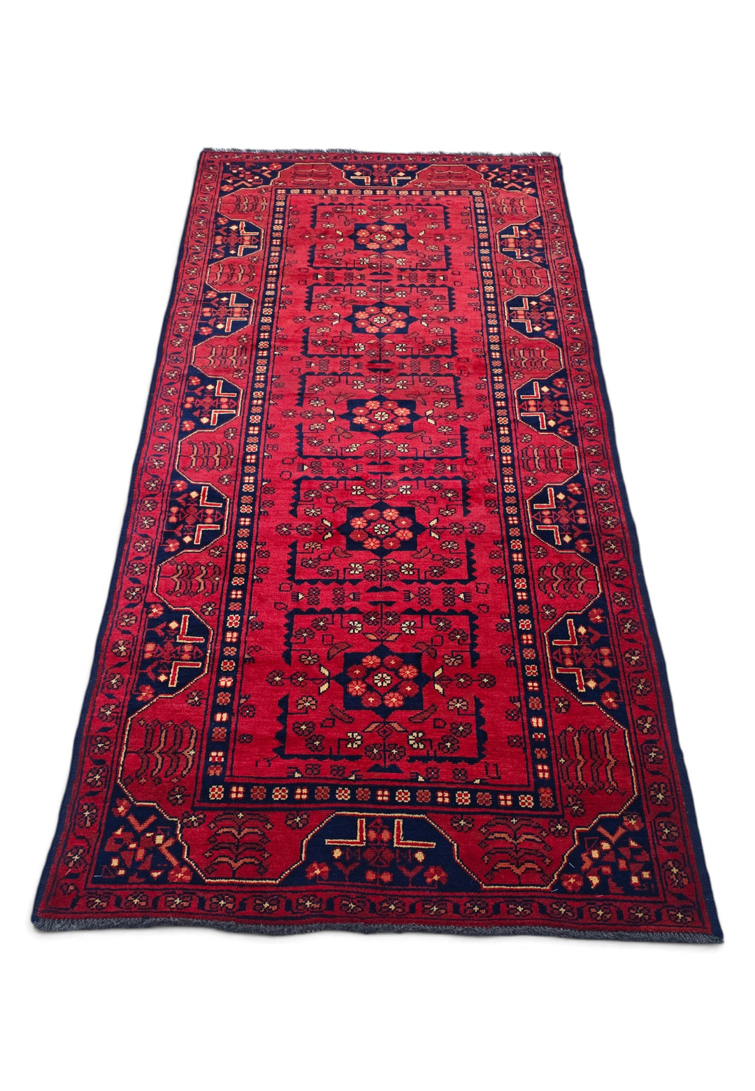 Red and Navy Khan Muhammadi Rug, Hand-Knotted Wool
