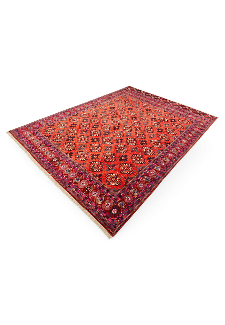 Brick Red Turkmen Gül Rug, Hand-Knotted Sherwan