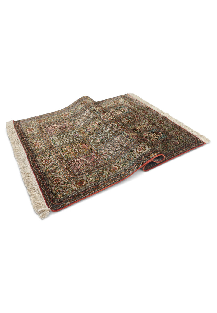 Sage and Rose Khesti Garden Panel, Hand-Knotted Silk Rug