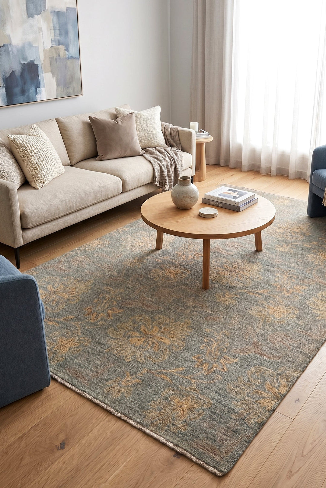 Celadon Blossom Gabbeh, Hand-Knotted Afghan Wool Rug