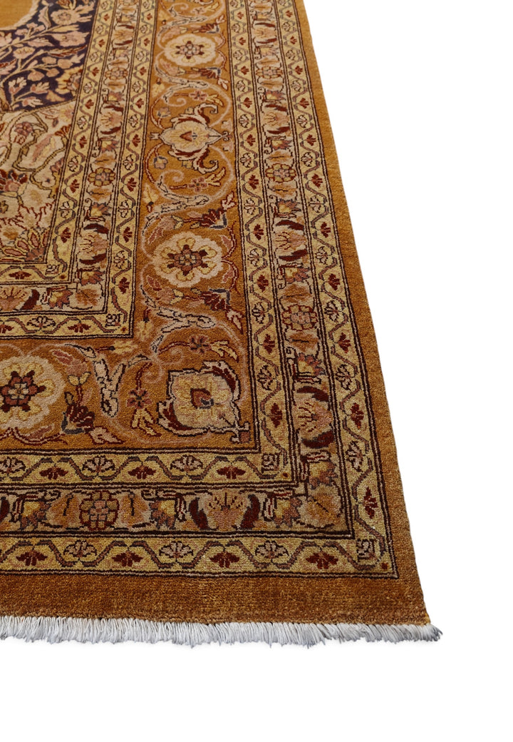 Amber and Mahogany Medallion Chobi, Hand-Knotted Wool Rug