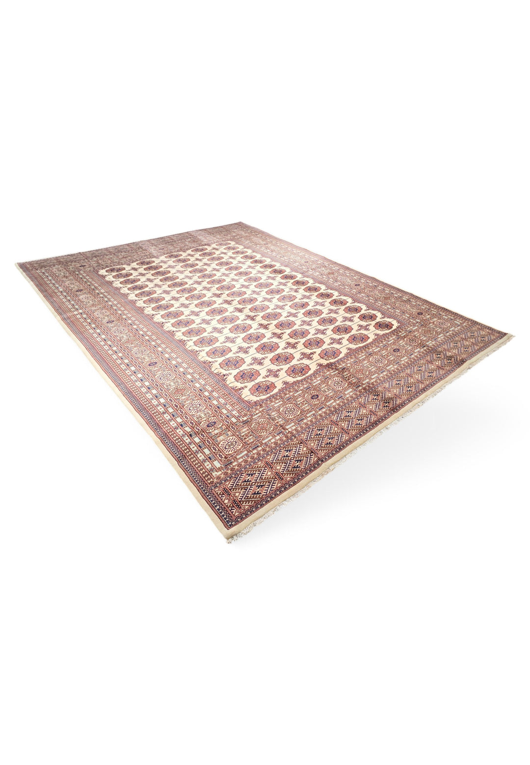 Ivory and Chestnut Turkmen Gül Bokhara, Hand-Knotted Sherwan