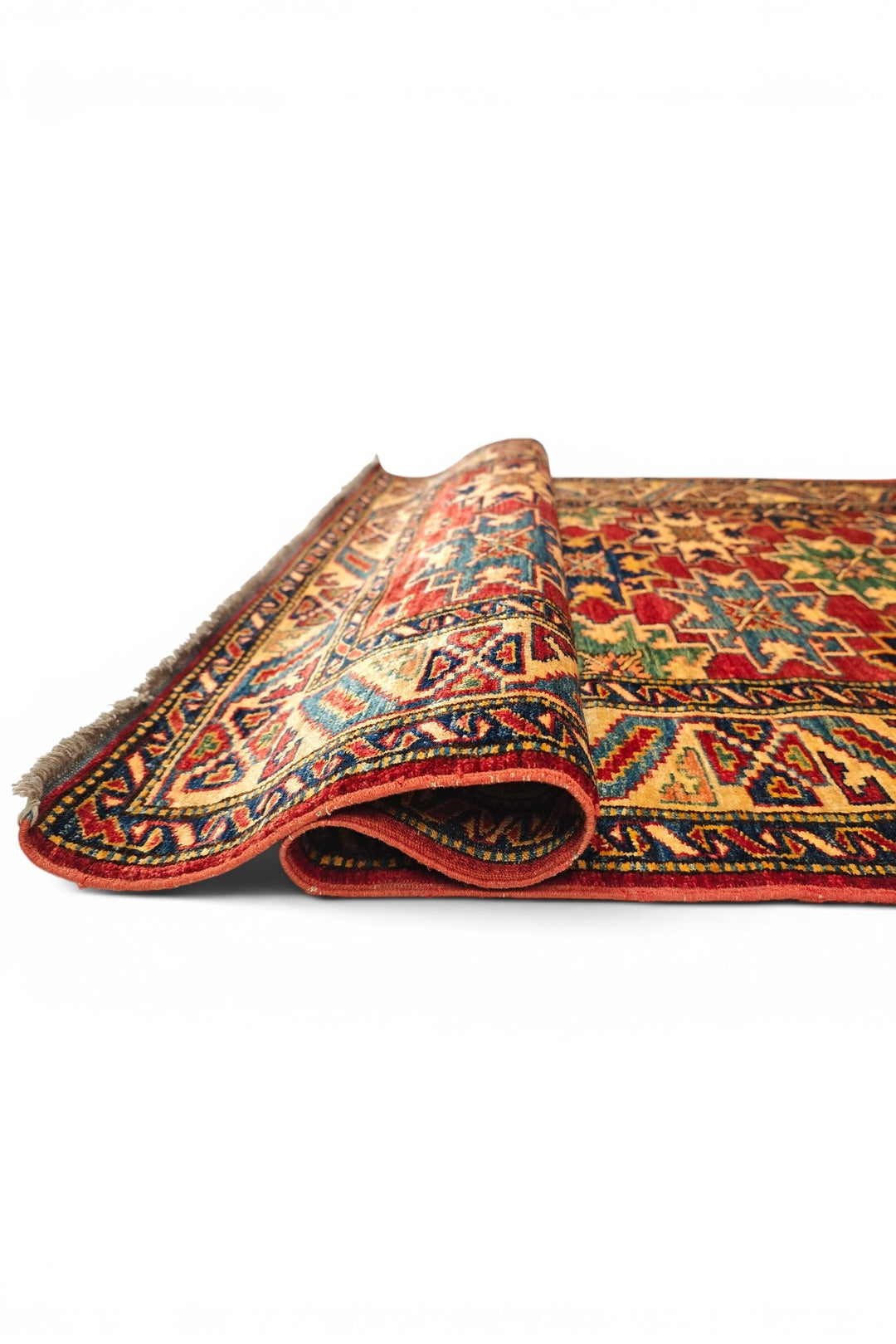 Red Lesghi Star Kazak Rug, Hand-Knotted Afghan Wool