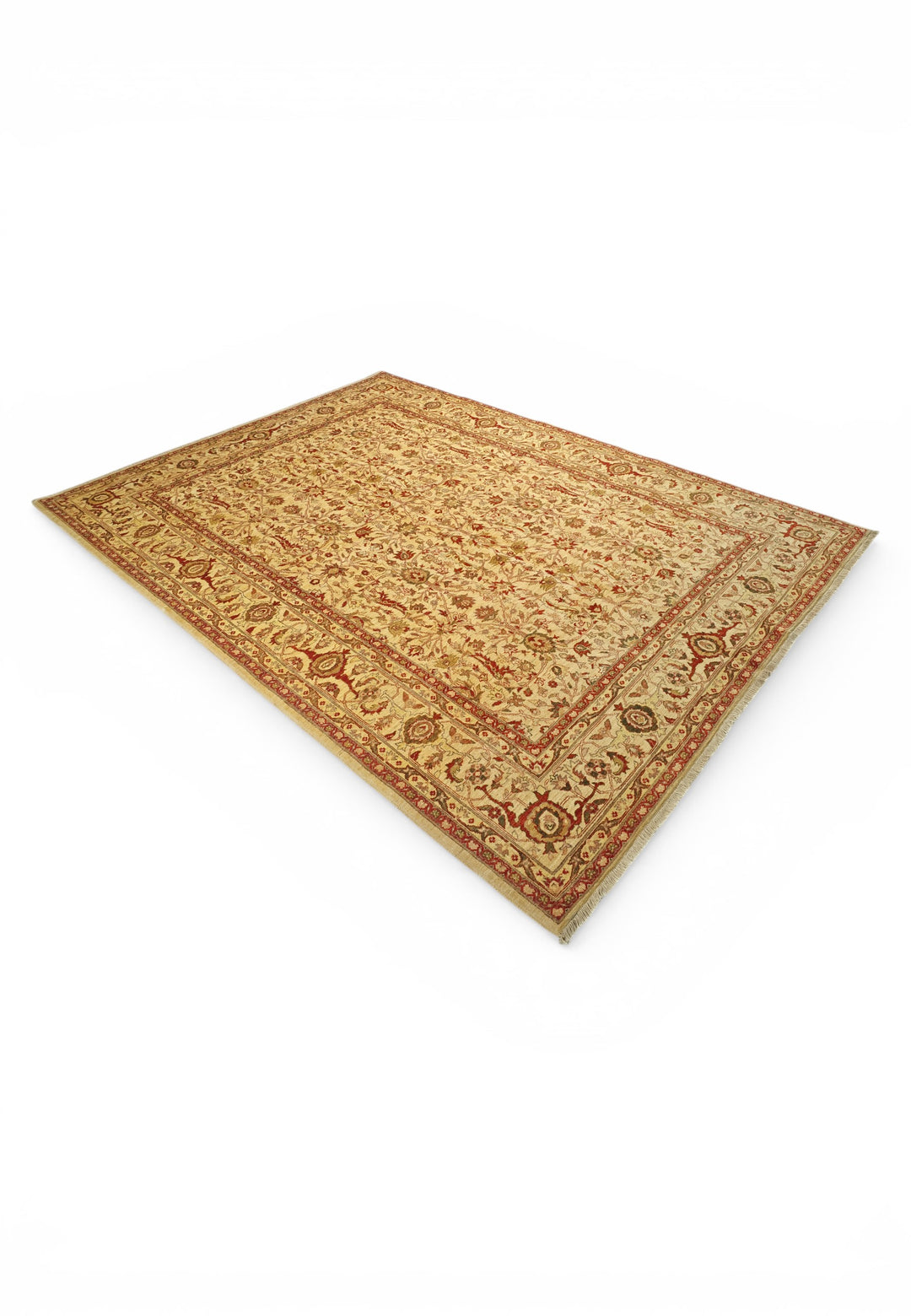 Gold and Red Floral Vine, Hand-Knotted Wool Rug