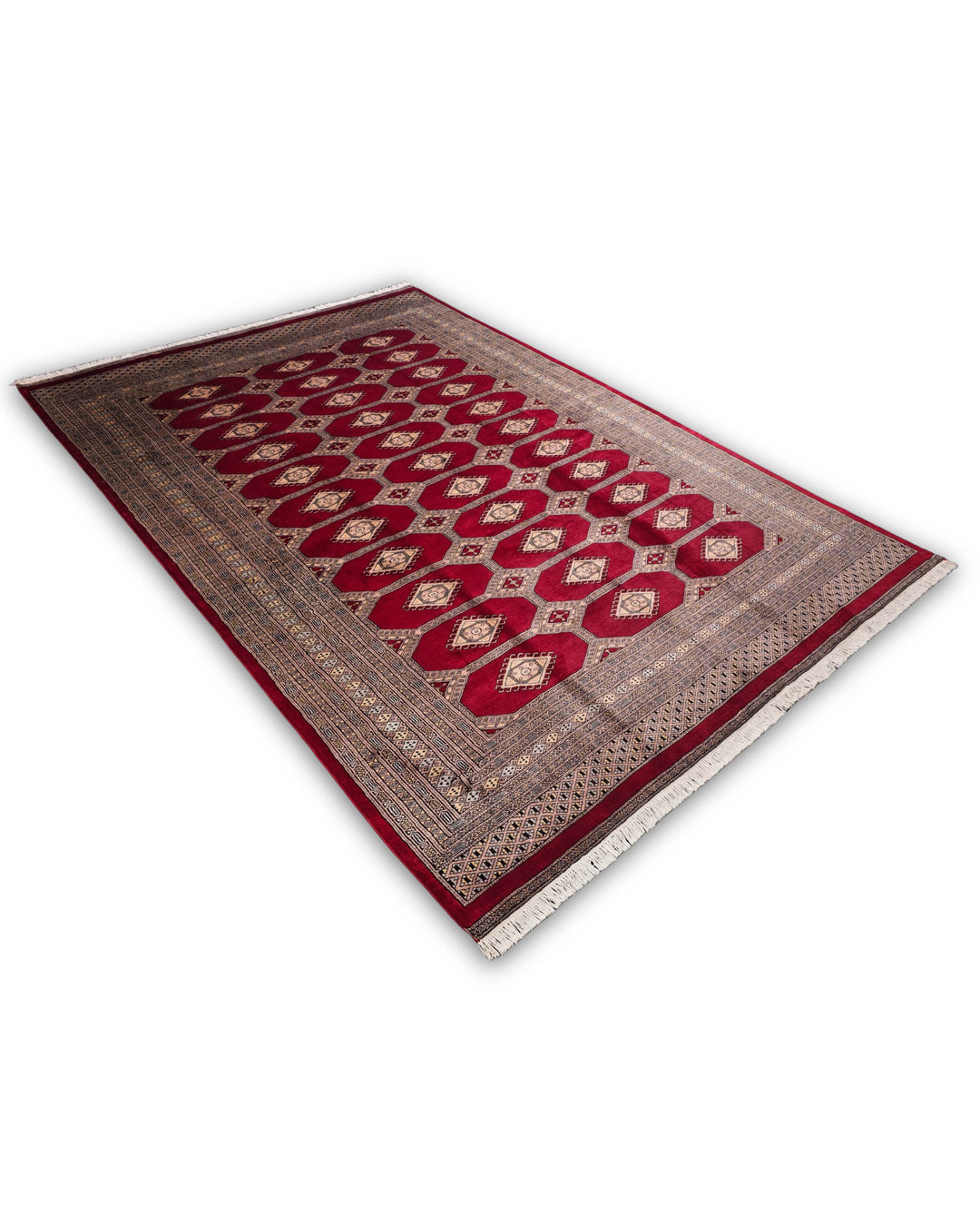 Deep Red Diamond Gül Jaldar Rug, Hand-Knotted Pakistani Wool