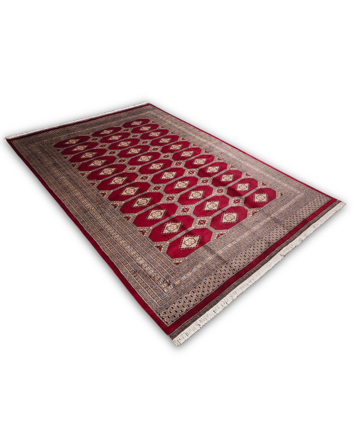 Deep Red Diamond Gül Jaldar Rug, Hand-Knotted Pakistani Wool