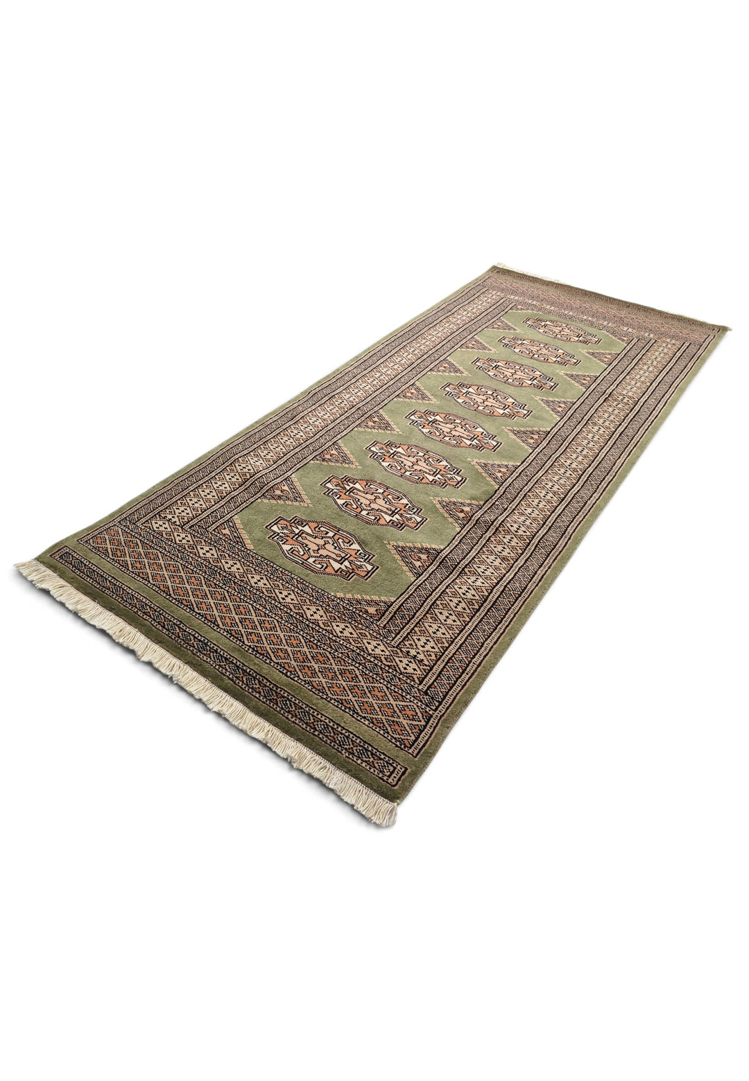 Olive Green and Beige Yamoud Rug, Hand-Knotted Wool