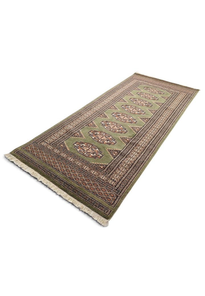 Olive Green and Beige Yamoud Rug, Hand-Knotted Wool
