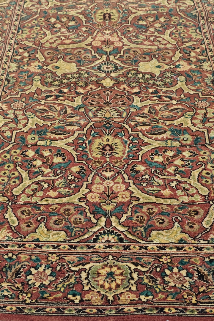 Brick Red and Cream All-Over Shah Abbasi, Hand-Knotted Wool Rug