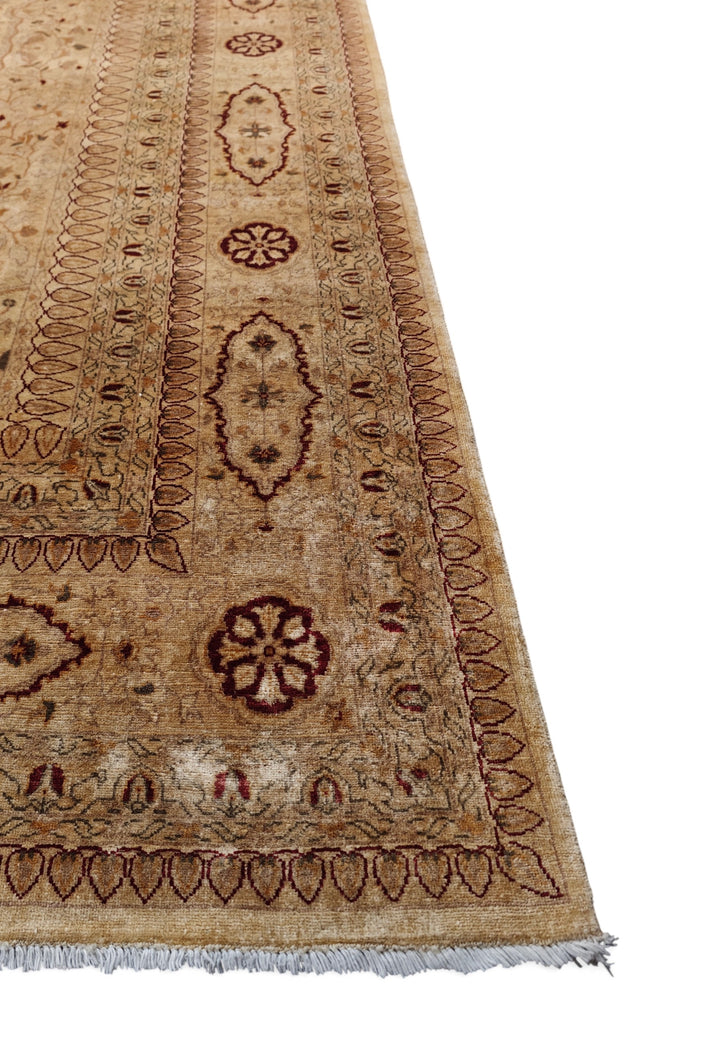 Wheat Gold Medallion Chobi, Hand-Knotted Wool Rug