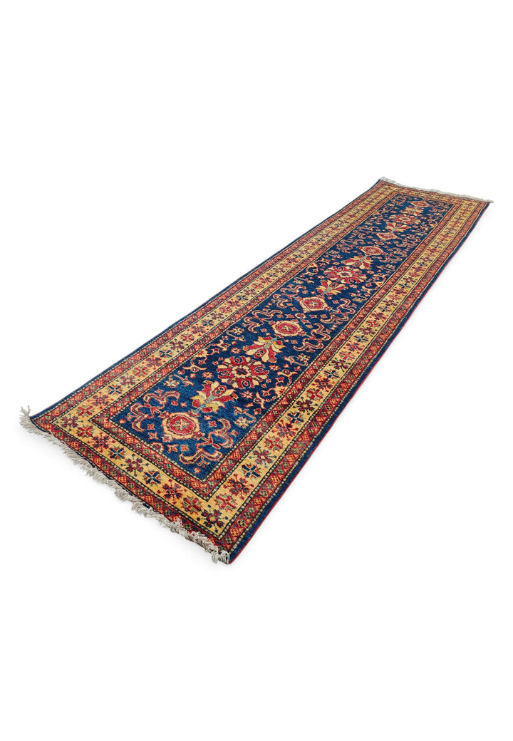 Navy and Gold All-Over Floral Rug, Hand-Knotted Sherwan