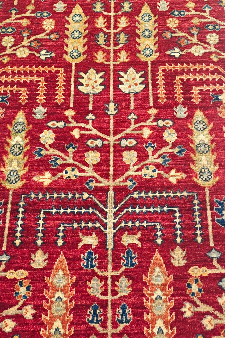 Red and Cream Willow Tree Ghazni, Hand-Knotted Wool Rug