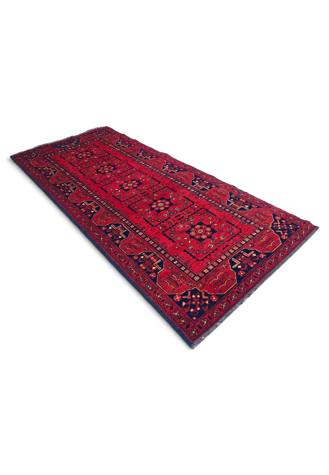 Red and Navy Khan Muhammadi Rug, Hand-Knotted Wool