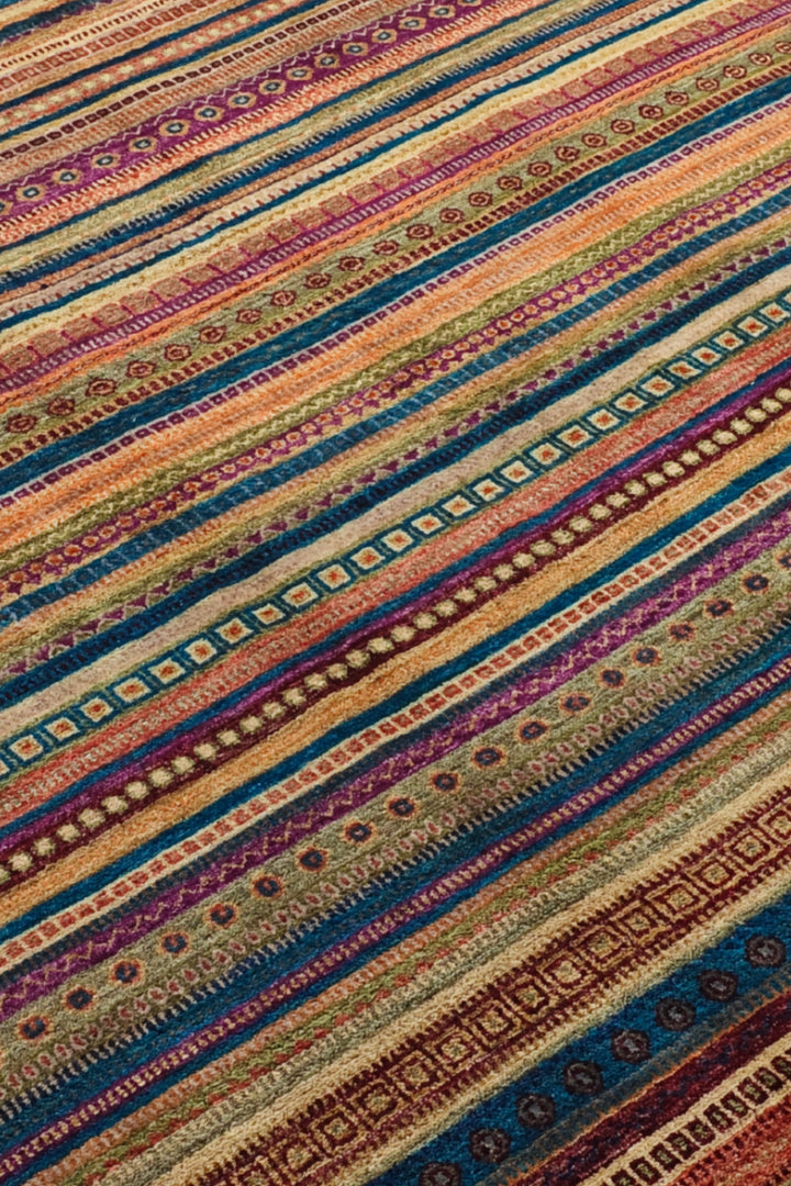 Multicolour Tribal Stripe Ghazni, Hand-Knotted Afghan Wool Rug
