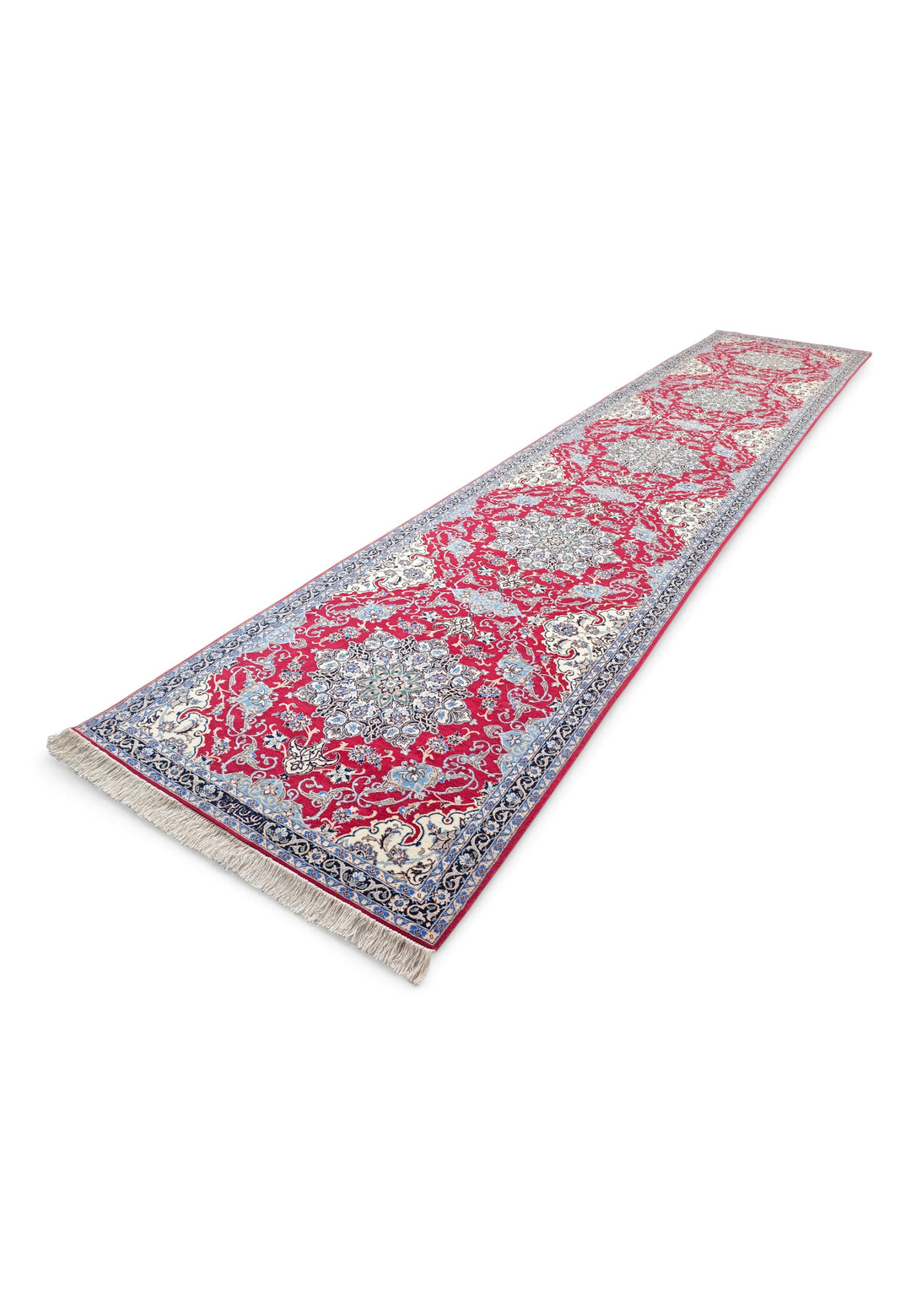 Red and Navy Medallion Nain, Hand-Knotted Wool Rug