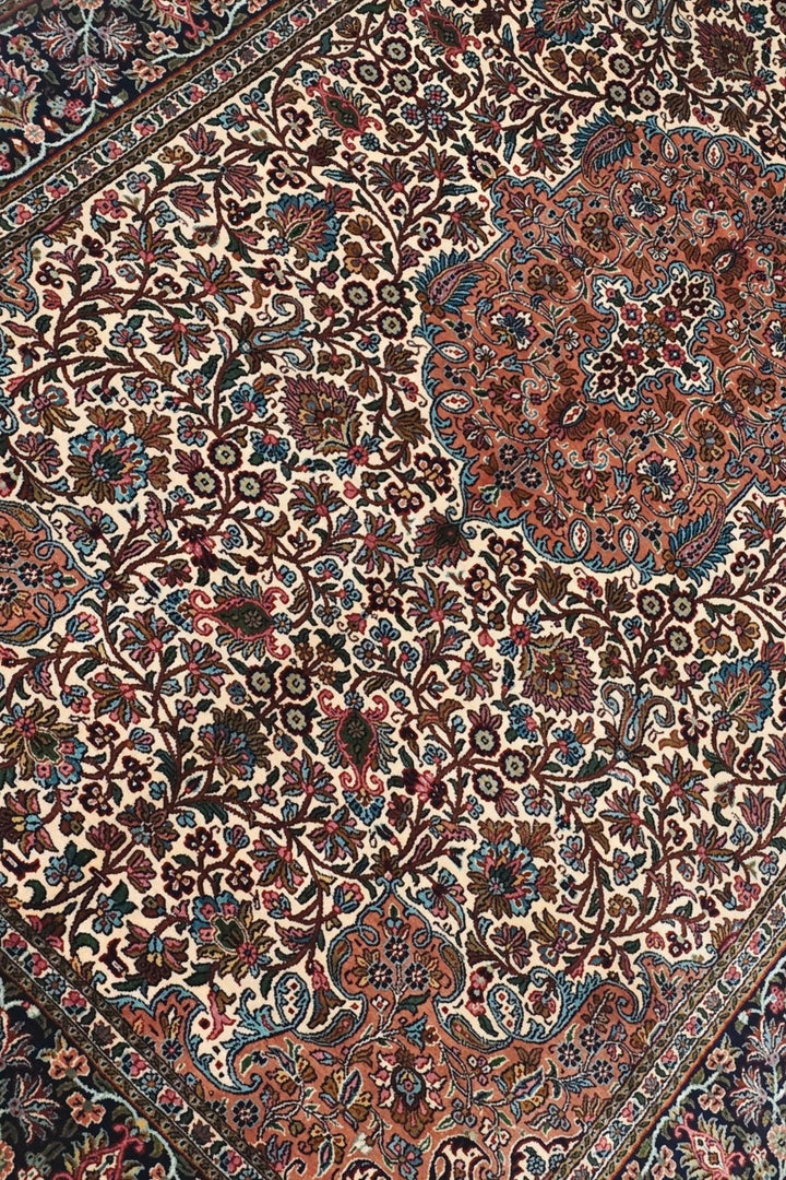 Ivory and Rust Rosette Medallion, Hand-Knotted Silk Rug