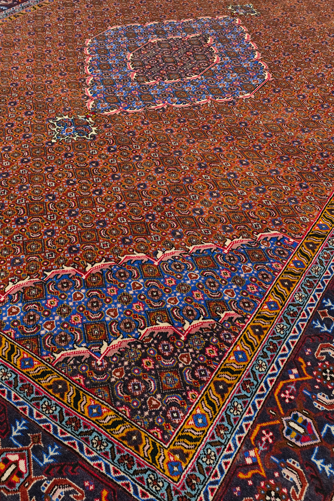 Terracotta Mahi Medallion Persian Ardabil, Hand-Knotted Wool Rug