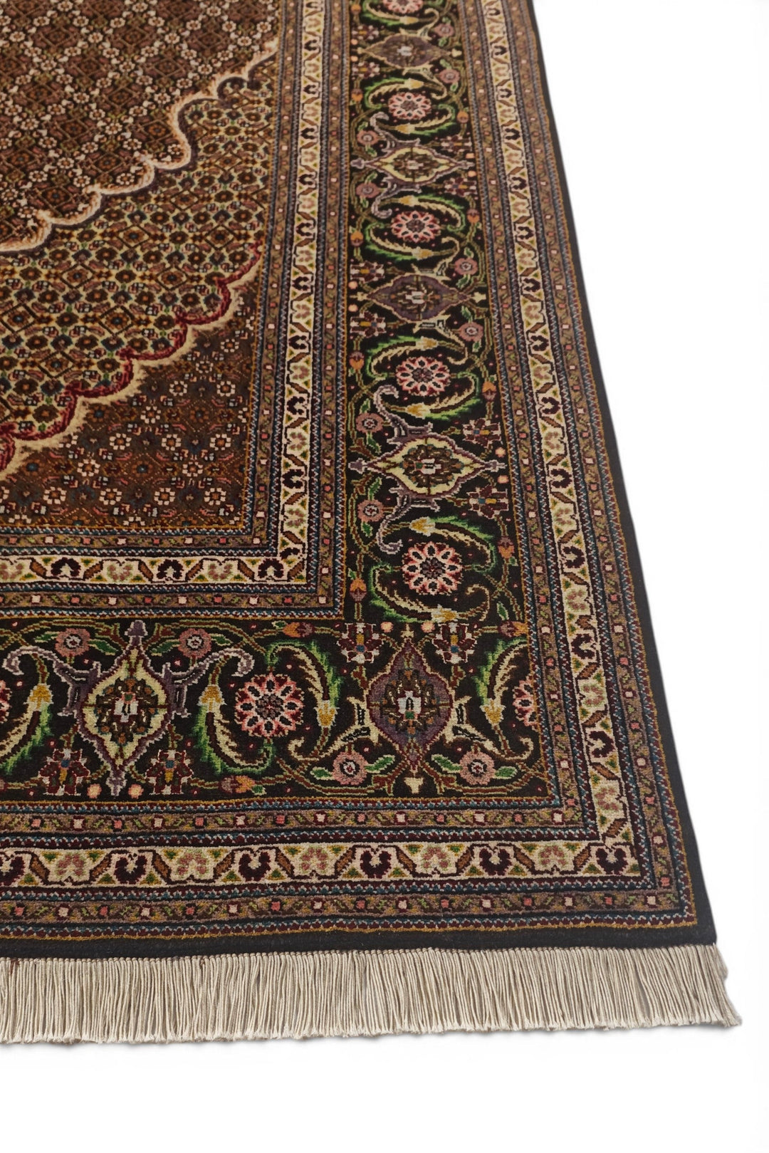 Brown Mahi Medallion Persian Tabriz, Hand-Knotted Wool Rug