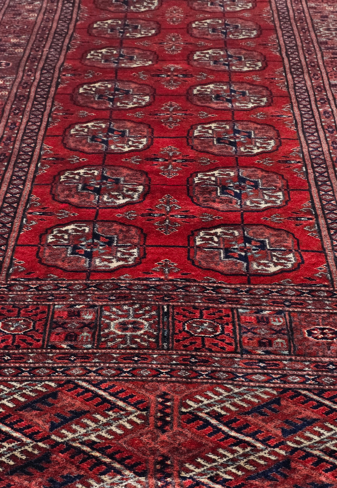 Deep Red and Cream Turkmen Gül Bokhara, Hand-Knotted Sherwan