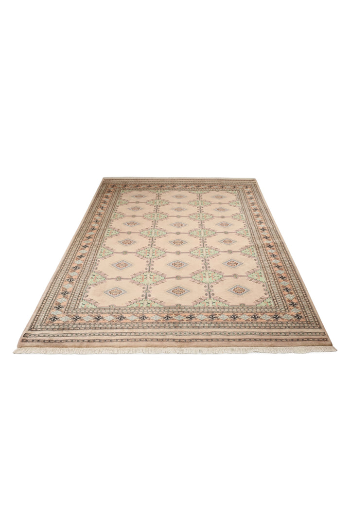 Blush Camel and Sage Alternating Lattice, Hand-Knotted Wool Rug