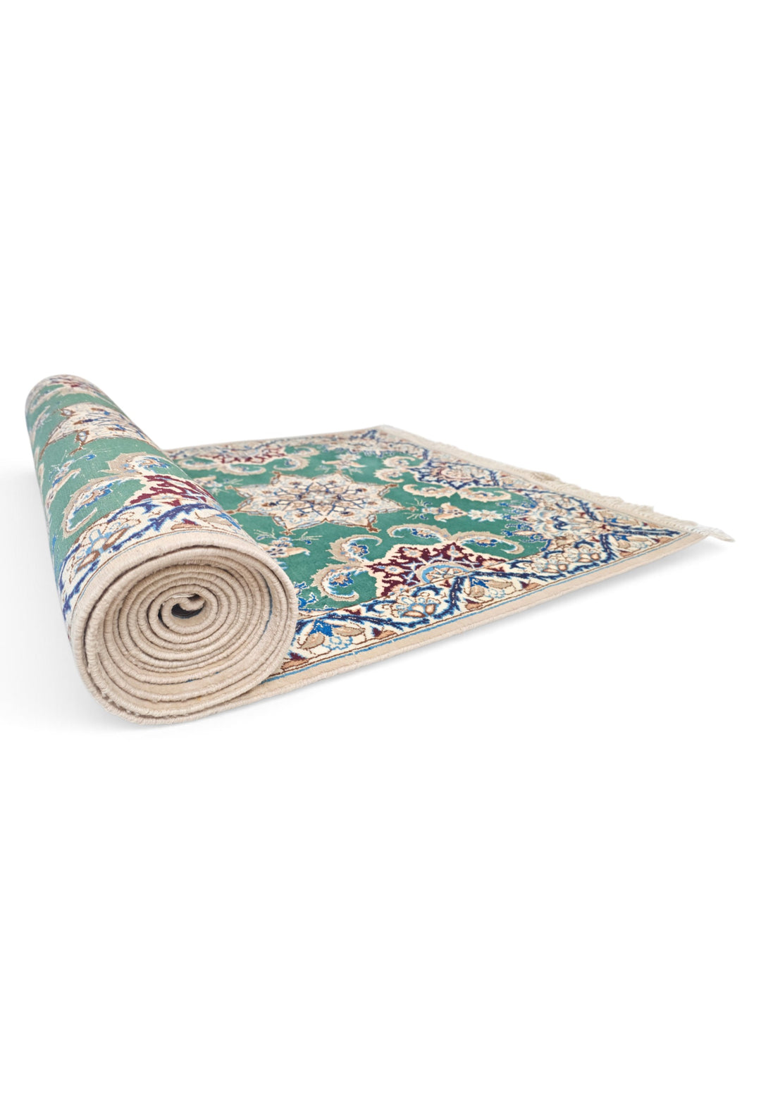 Teal and Ivory Star Medallion Nain, Hand-Knotted Wool Rug