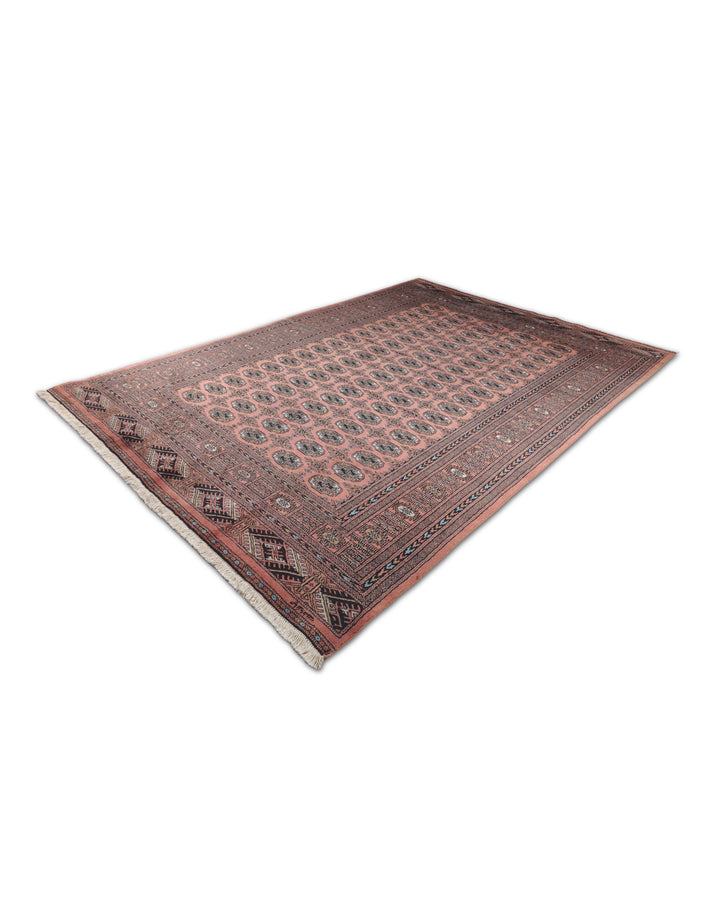 Terracotta and Espresso Turkmen Gül Bokhara, Hand-Knotted Wool Rug